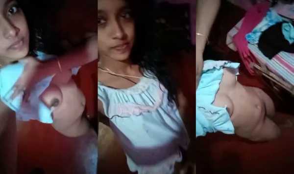 Cute Desi teen student girl showing her small tits